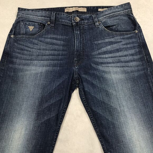 GUESS Jean Men 36x32 (34/32 tag) Regular Straight Whisker Faded - Picture 3 of 16